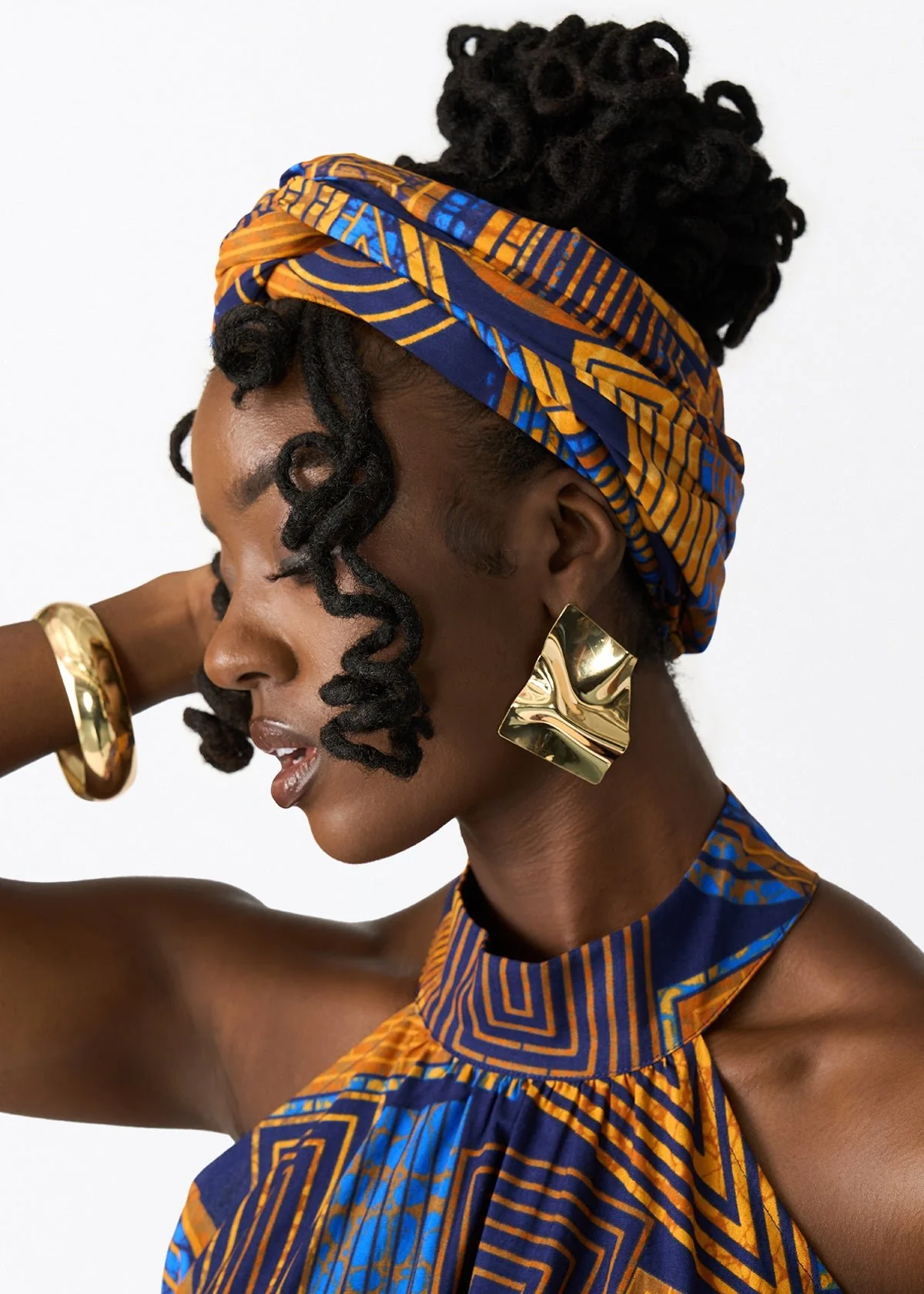 Women's African Print Head Wrap/Scarf (Royal Blue Geometric) - Image 2
