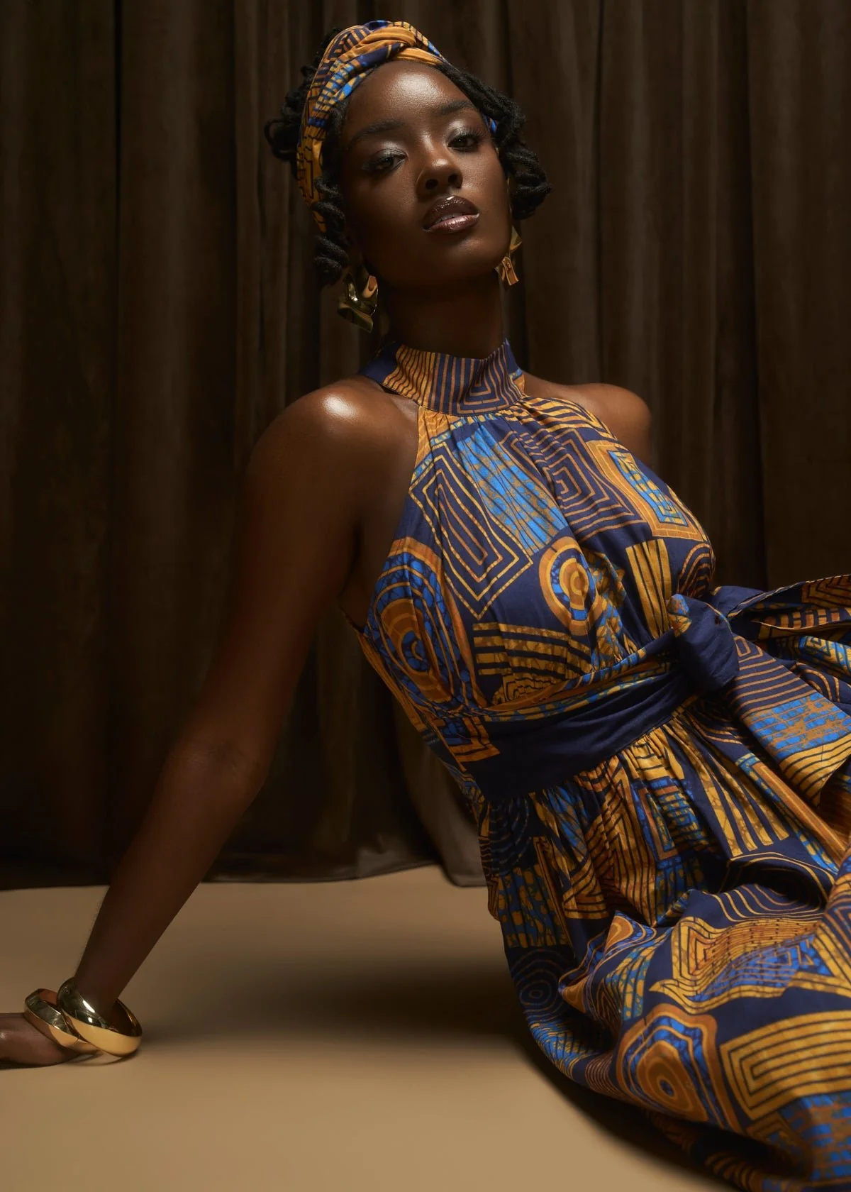 Women's African Print Head Wrap/Scarf (Royal Blue Geometric) - Image 3