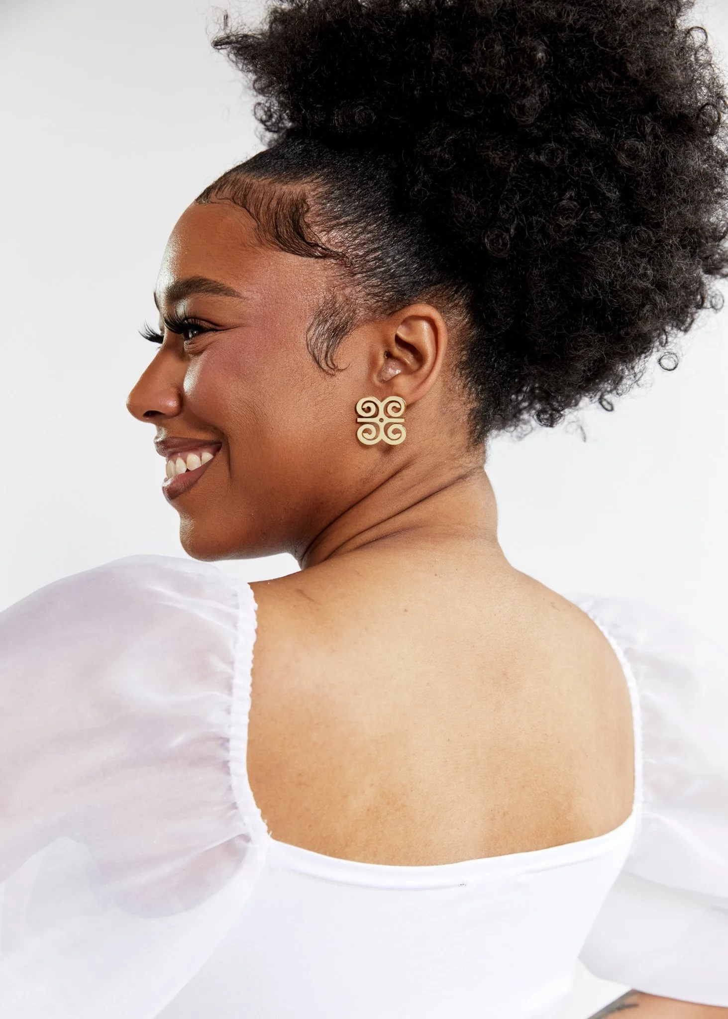 Wura Women's Humility & Strength Adinkra Symbol Post Earrings (Gold) - Image 3