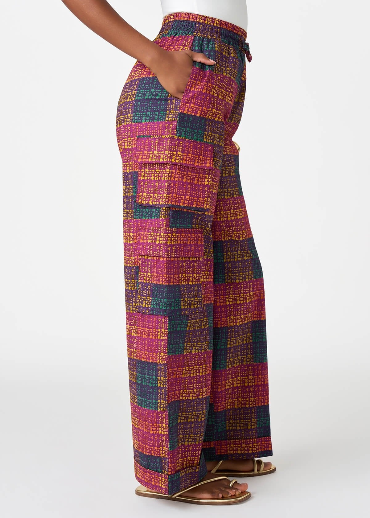 Yejide Women's African Print Cargo Pants (Harvest Plaid Adire) - Image 3