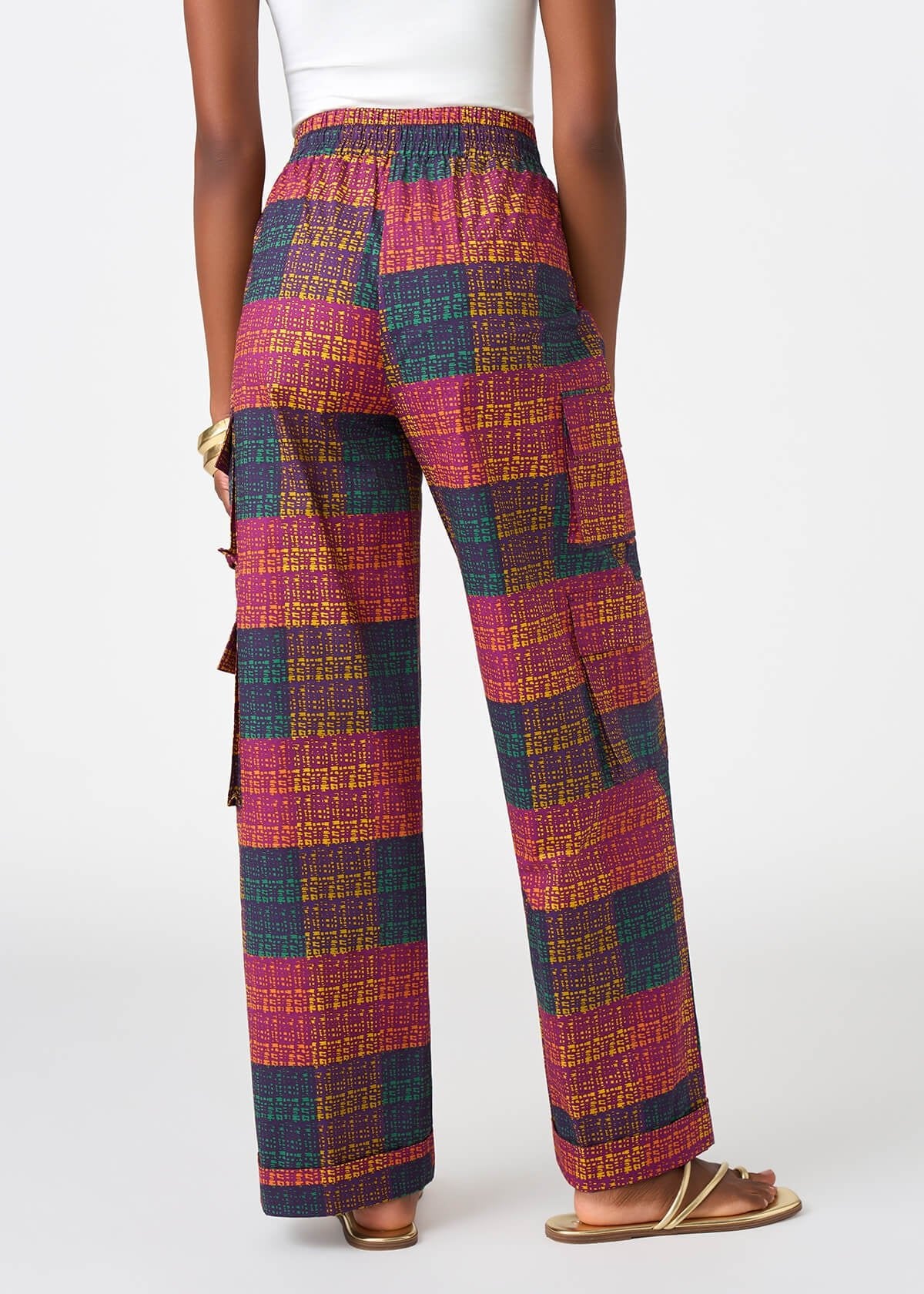 Yejide Women's African Print Cargo Pants (Harvest Plaid Adire) - Image 4