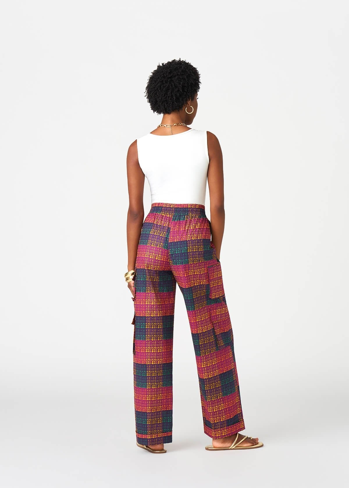 Yejide Women's African Print Cargo Pants (Harvest Plaid Adire) - Image 6