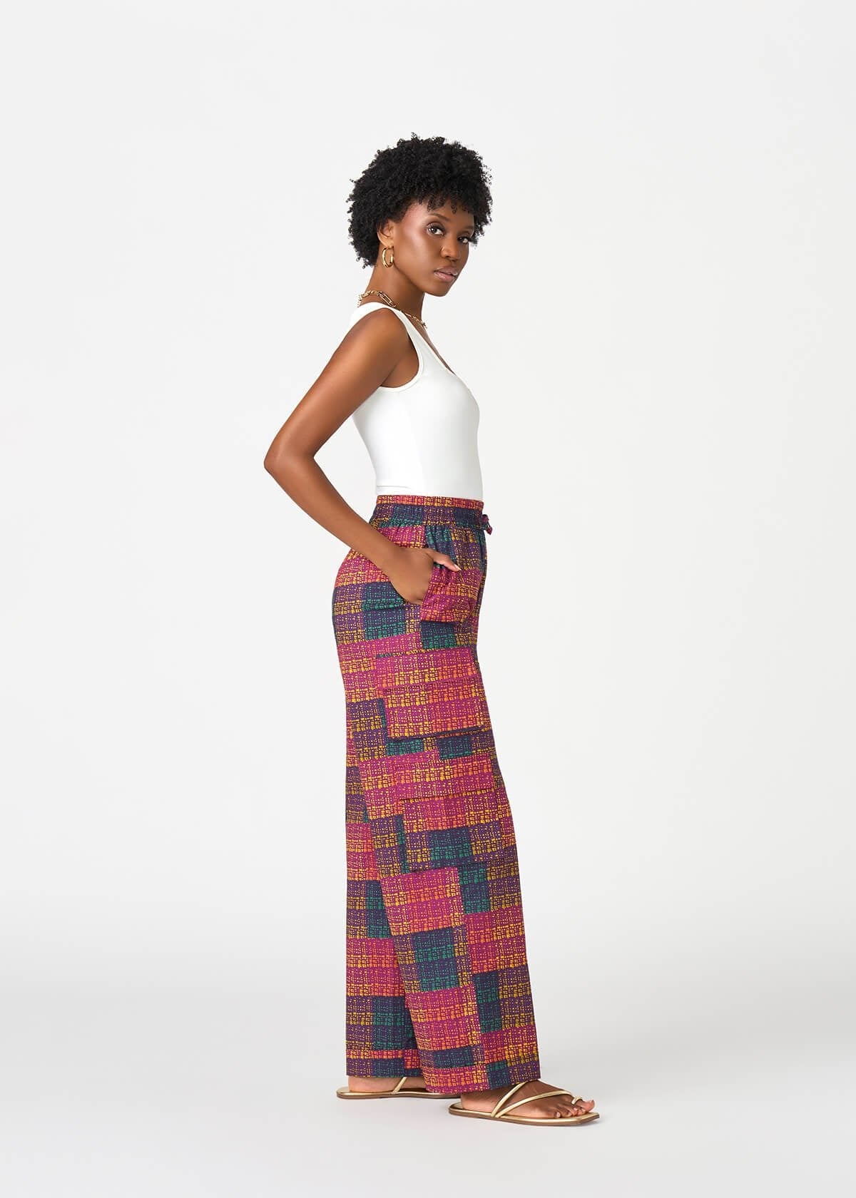 Yejide Women's African Print Cargo Pants (Harvest Plaid Adire) - Image 7