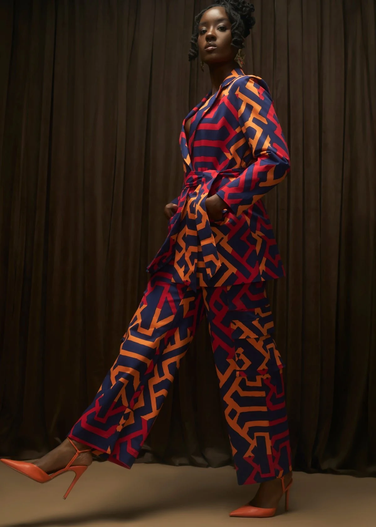 Yunma Women's African Print Twill Cargo Pants (Blue Flame Tribal) - Image 6