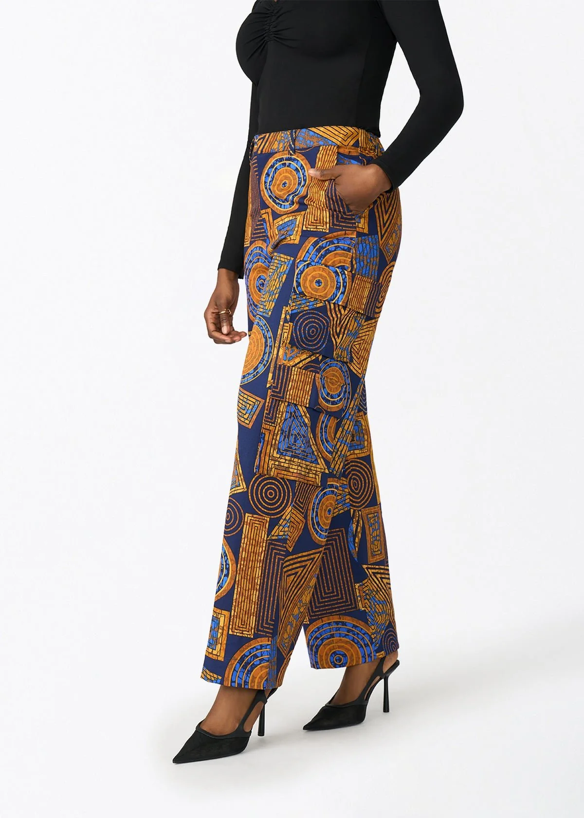 Yunma Women's African Print Twill Cargo Pant (Royal Blue Geometric) - Image 3