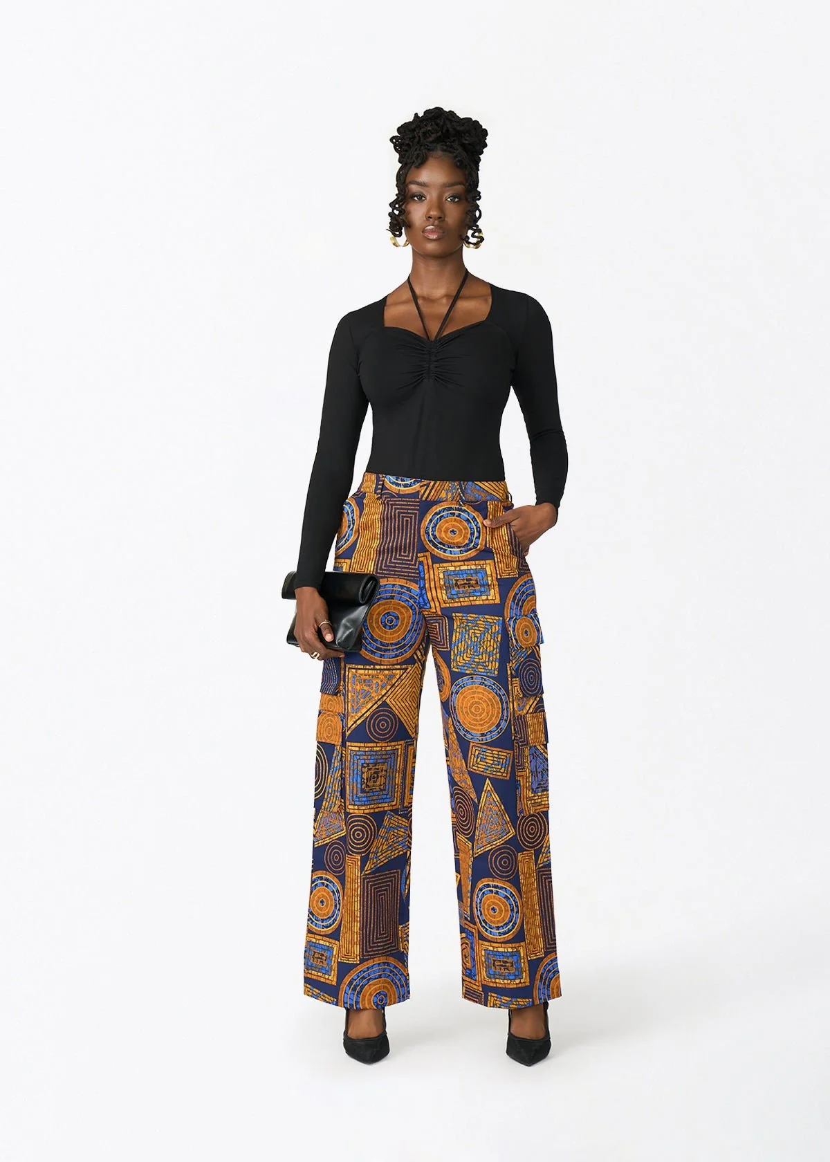 Yunma Women's African Print Twill Cargo Pant (Royal Blue Geometric) - Image 4