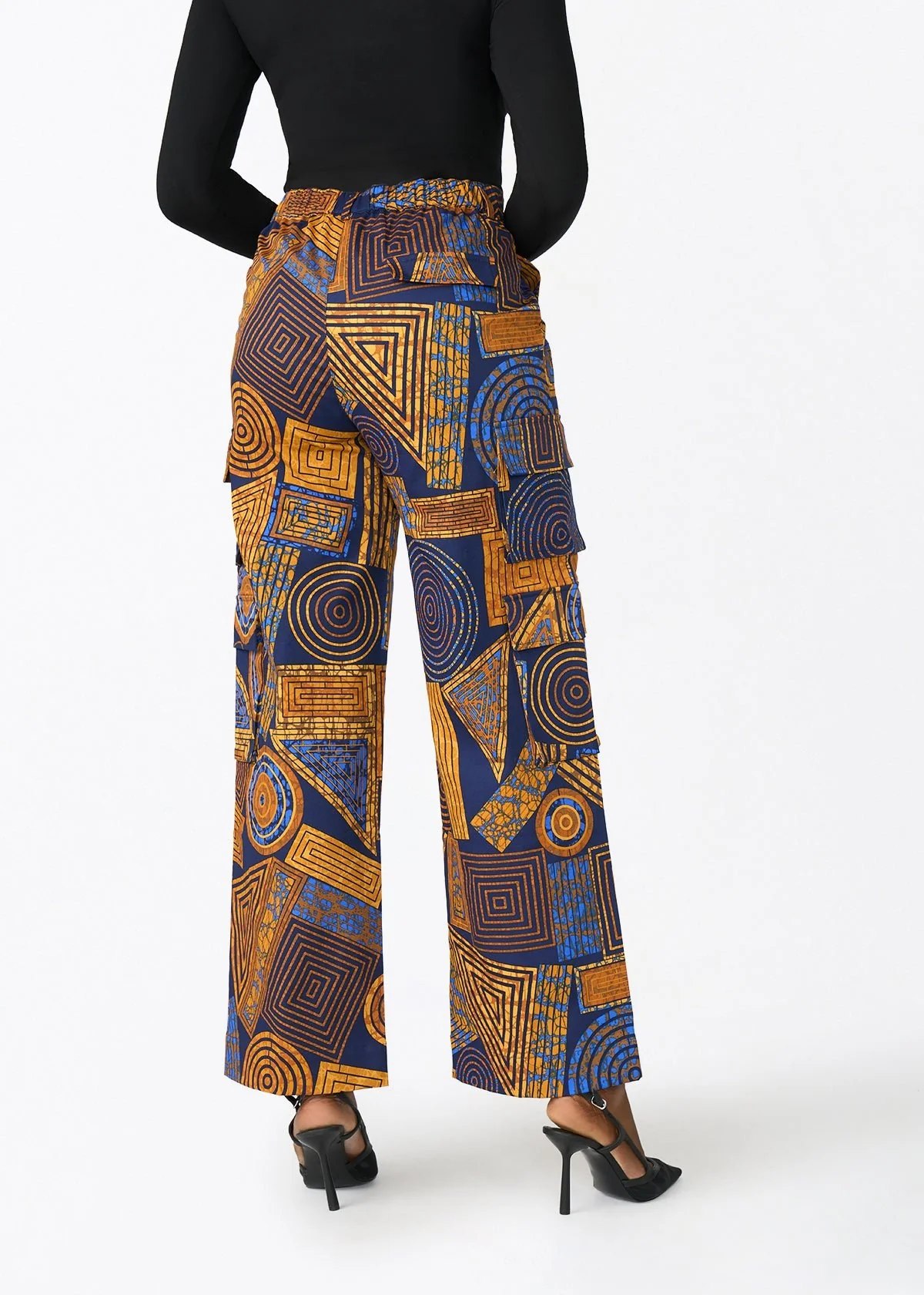 Yunma Women's African Print Twill Cargo Pant (Royal Blue Geometric) - Image 5