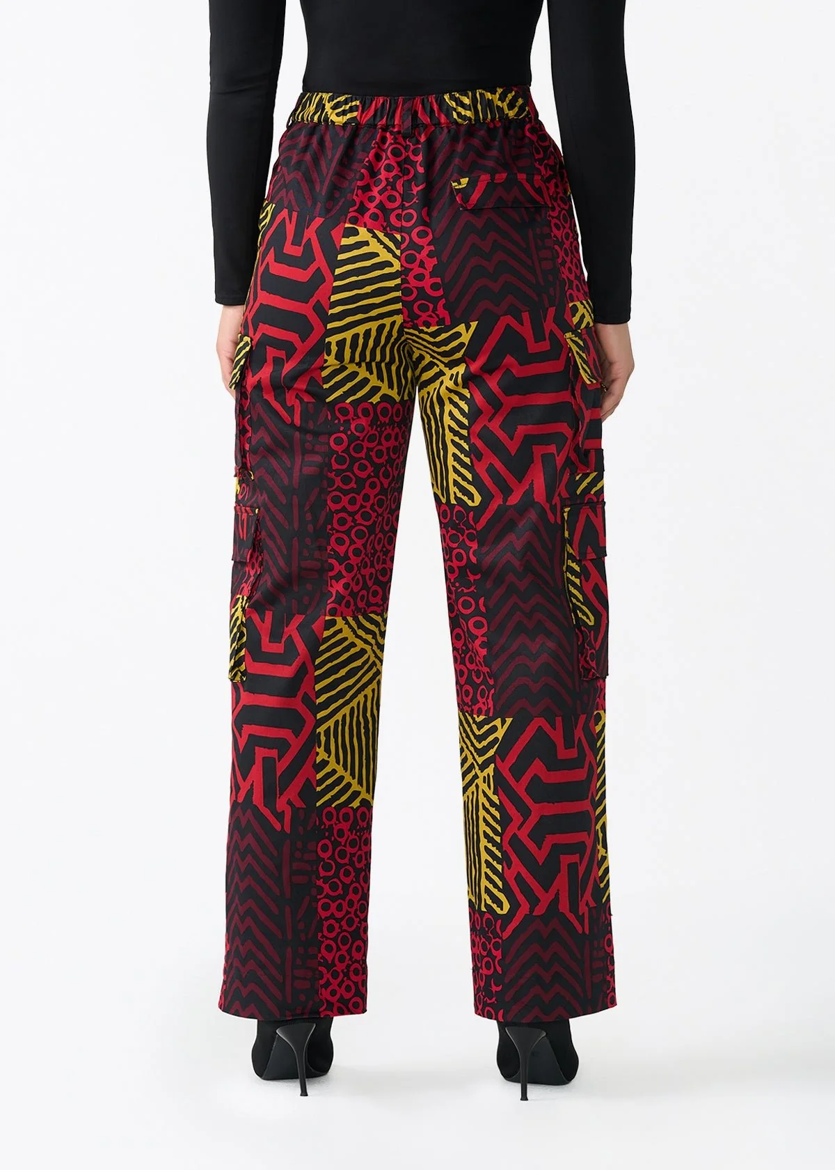 Yunma Women's African Print Twill Cargo Pants (Black Cherry Multipattern) - Image 3