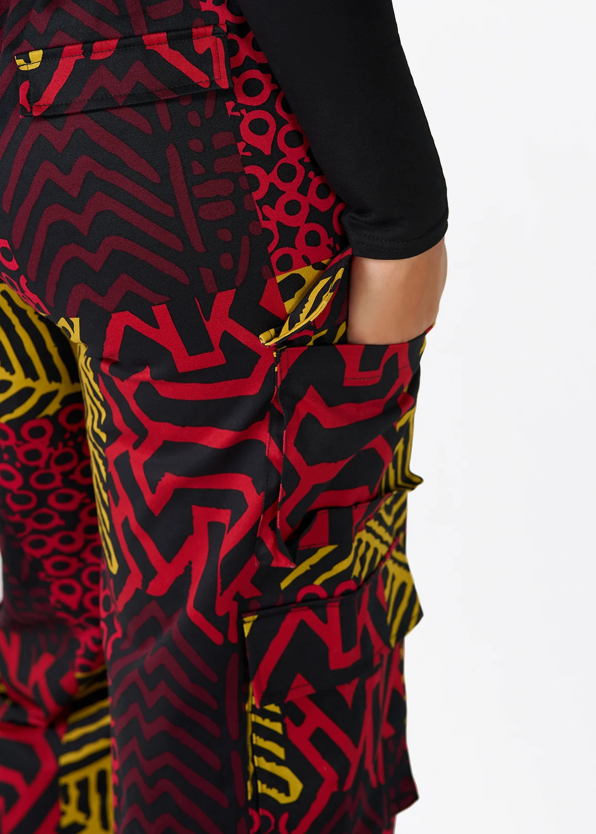 Yunma Women's African Print Twill Cargo Pants (Black Cherry Multipattern) - Image 5