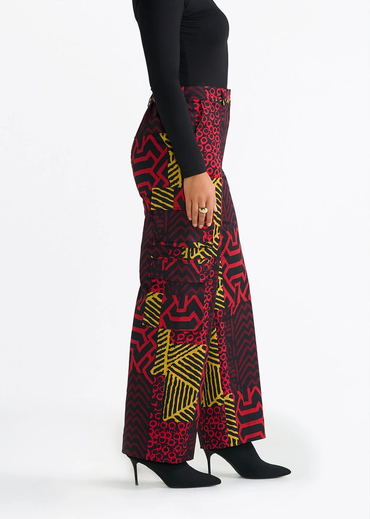 Yunma Women's African Print Twill Cargo Pants (Black Cherry Multipattern) - Image 6