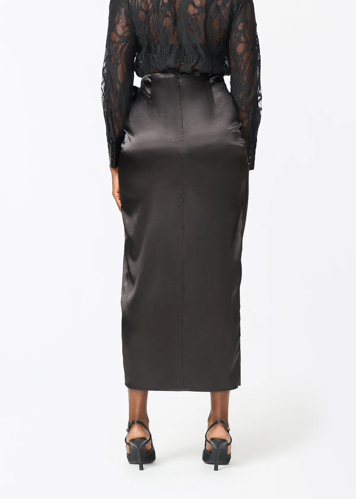 Zaya Women's Stretch Satin Faux Wrap Skirt (Black) - Image 3