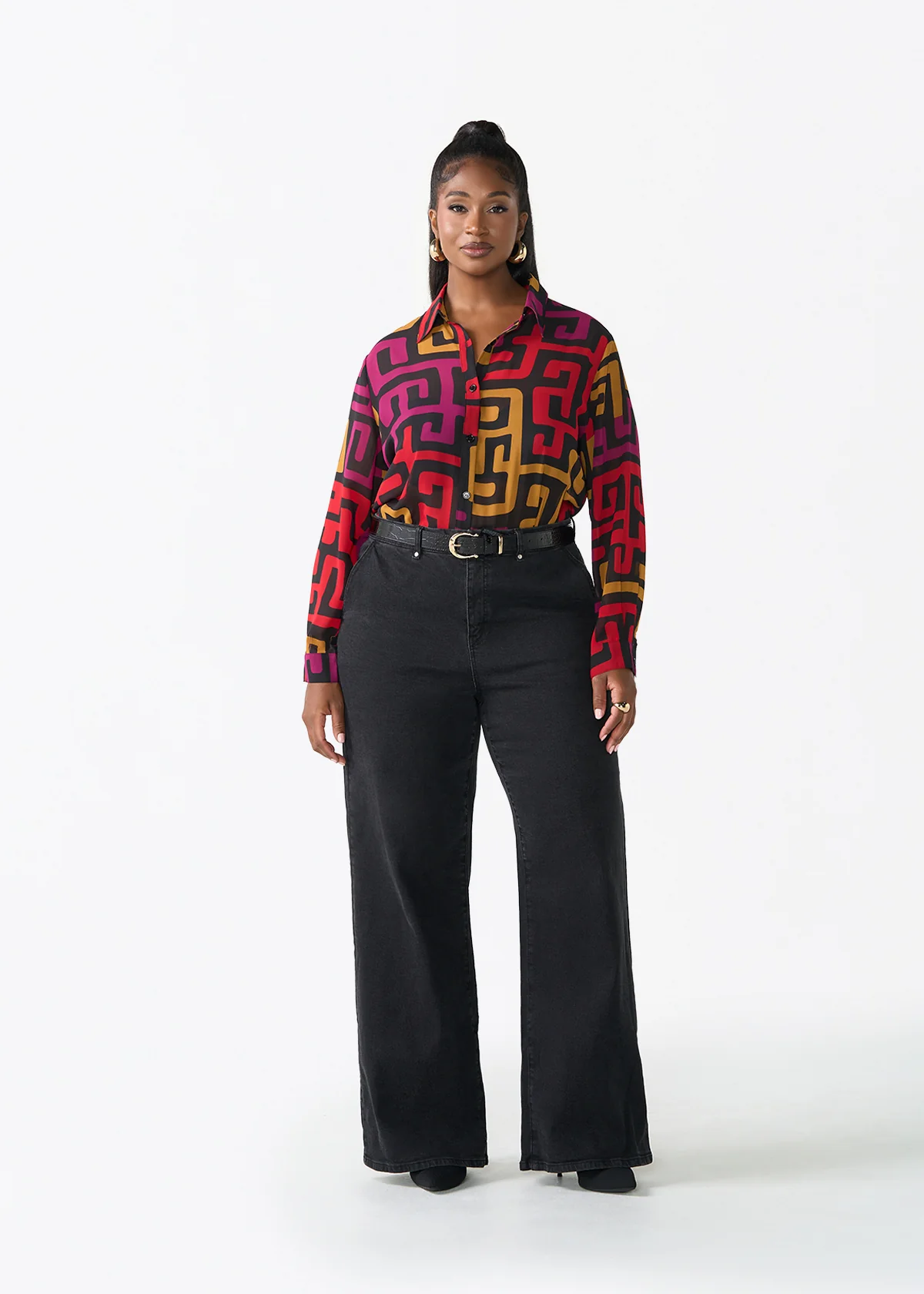 Zoela Women's African Print Sheer Chiffon Blouse (Black Berry Kuba) - Image 3