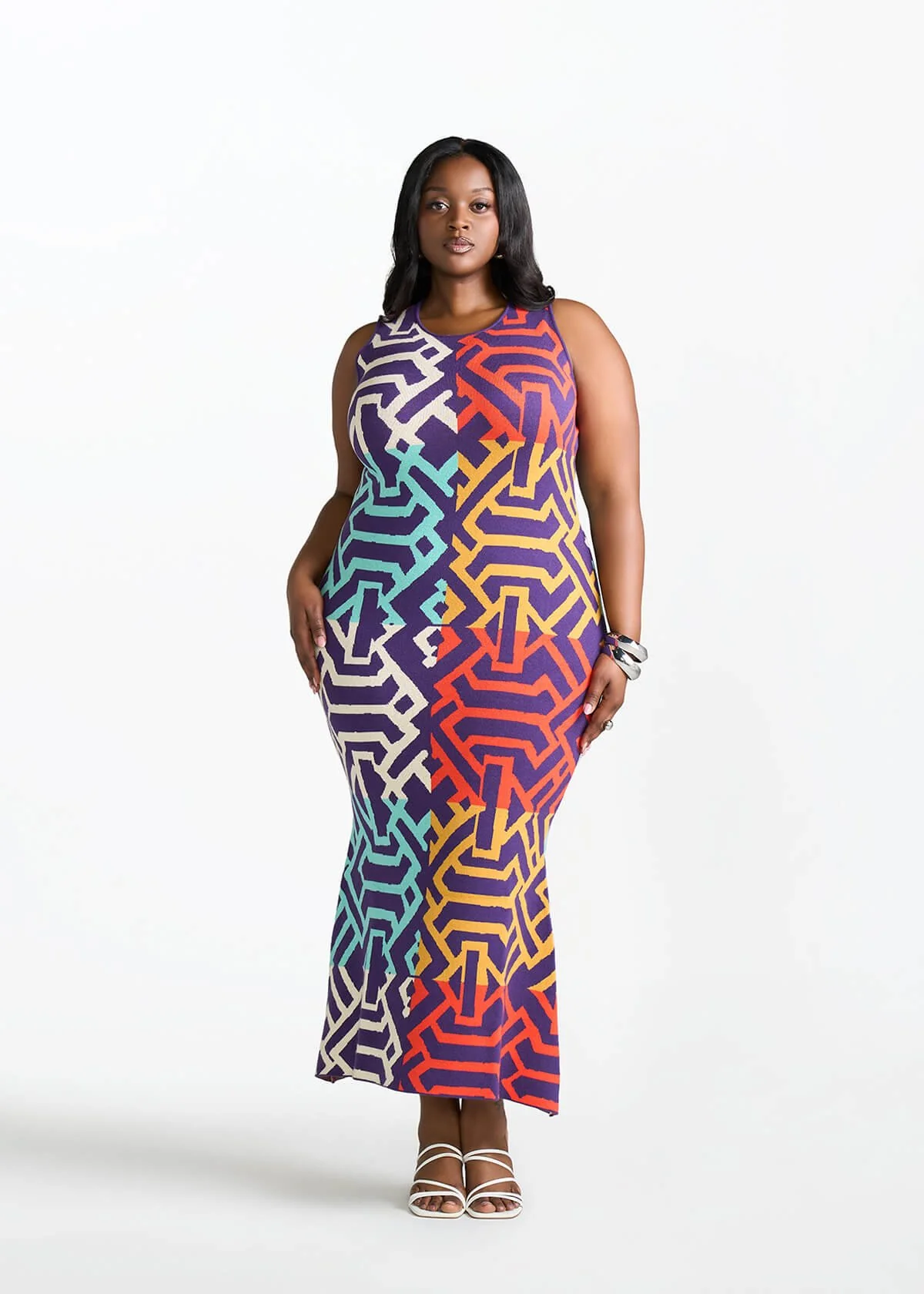 Zolani Women's African Print Knit Dress (Purple Multicolor Tribal) - Image 4