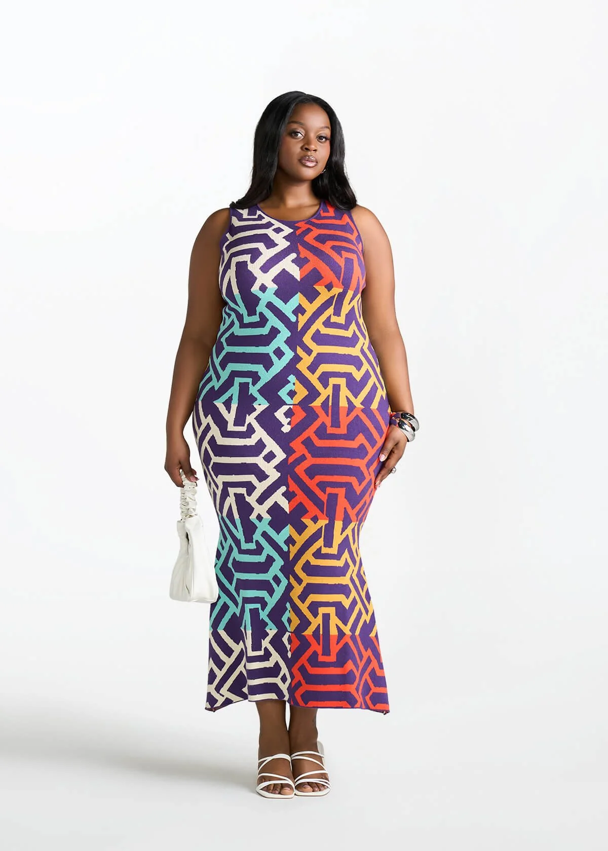 Zolani Women's African Print Knit Dress (Purple Multicolor Tribal) - Image 6